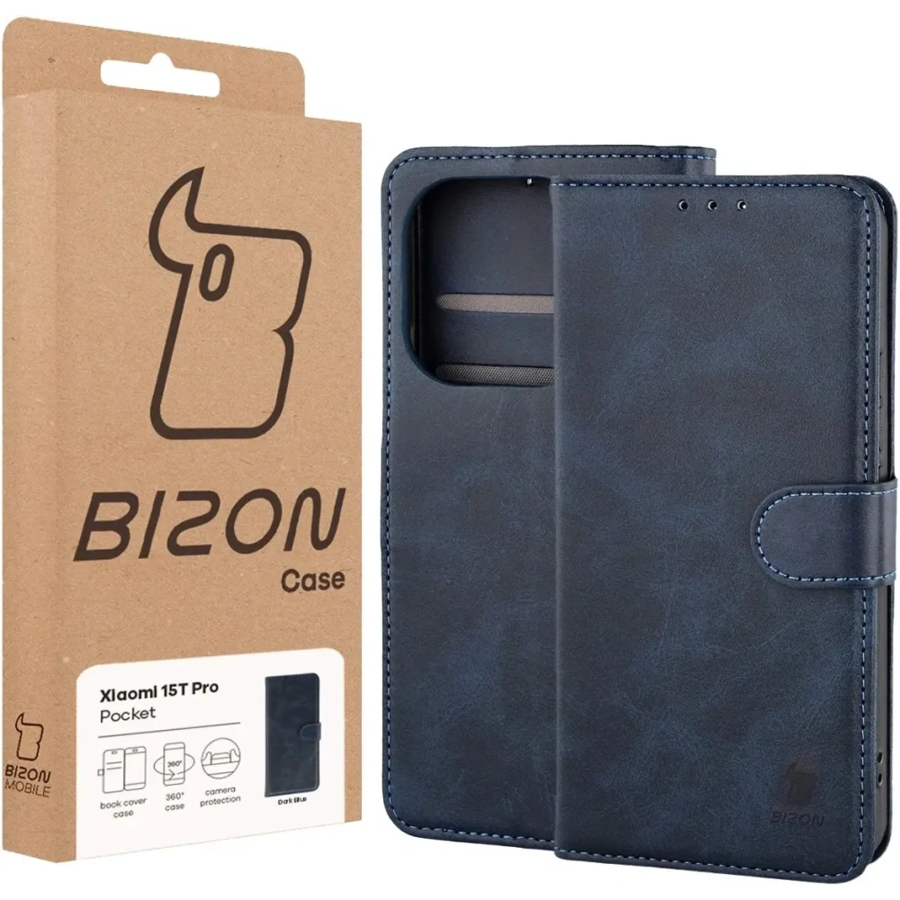Etui z klapką Bizon Case Pocket do Xiaomi 15T Pro granatowe