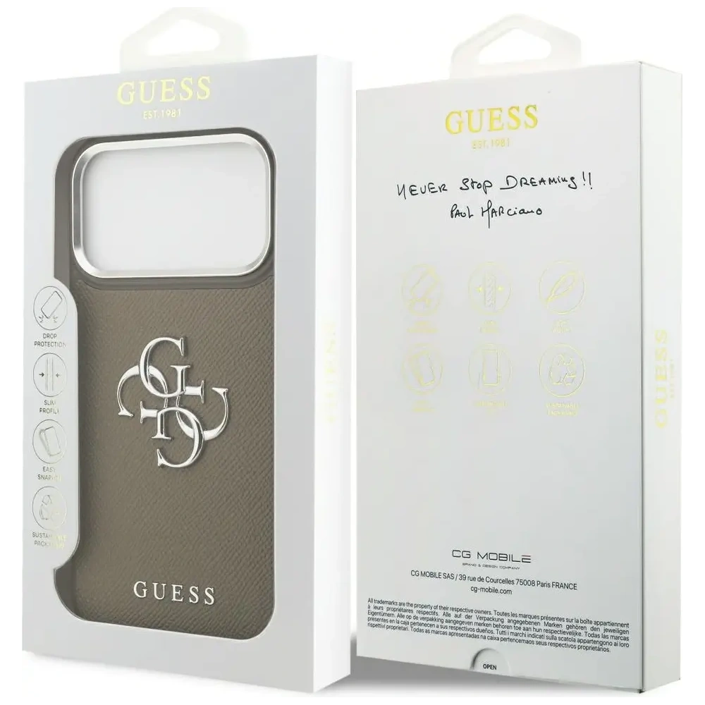 Etui Guess Grained Big 4G Classic Logo do Apple iPhone 17 Pro Max brązowy