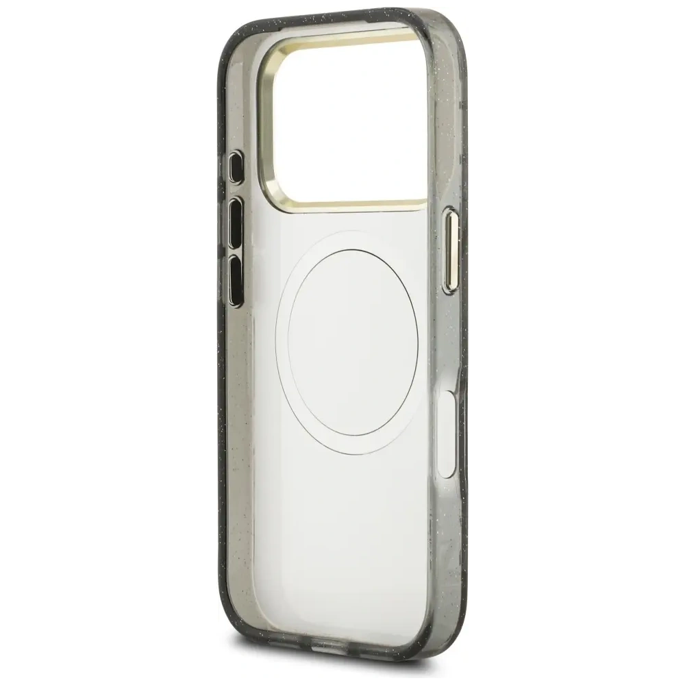 Etui Guess IML Glitter Flowers Triangle MagSafe do Apple iPhone 17 Pro Max czarny