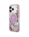 Etui Guess IML Glitter Flowers Triangle MagSafe do Apple iPhone 17 Pro Max fioletowy