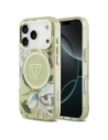 Etui Guess IML Glitter Flowers Triangle MagSafe do Apple iPhone 17 Pro Max zielony