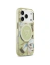 Etui Guess IML Glitter Flowers Triangle MagSafe do Apple iPhone 17 Pro Max zielony