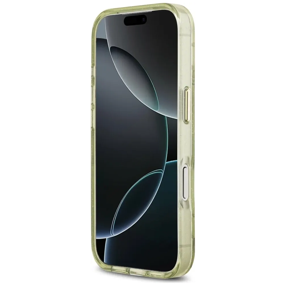 Etui Guess IML Glitter Flowers Triangle MagSafe do Apple iPhone 17 Pro Max zielony