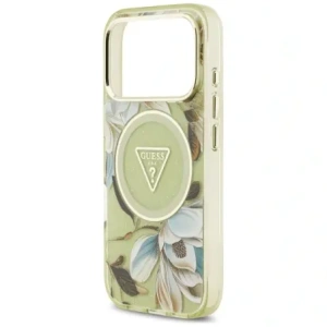 Etui Guess IML Glitter Flowers Triangle MagSafe do Apple iPhone 17 Pro Max zielony