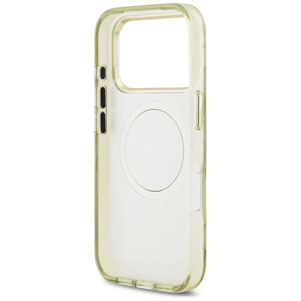 Etui Guess IML Glitter Flowers Triangle MagSafe do Apple iPhone 17 Pro Max zielony