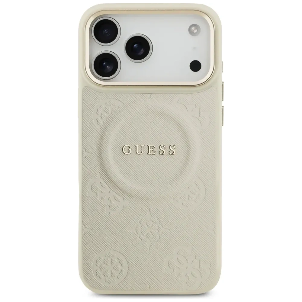Etui Guess Peony Hot Stamp MagSafe do Apple iPhone 17 Pro Max beżowy