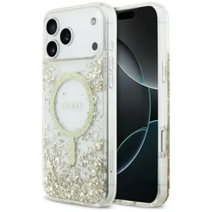Etui Guess Resin Bottom Glitter MagSafe do Apple iPhone 17 Pro Max złoty