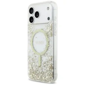 Etui Guess Resin Bottom Glitter MagSafe do Apple iPhone 17 Pro Max złoty