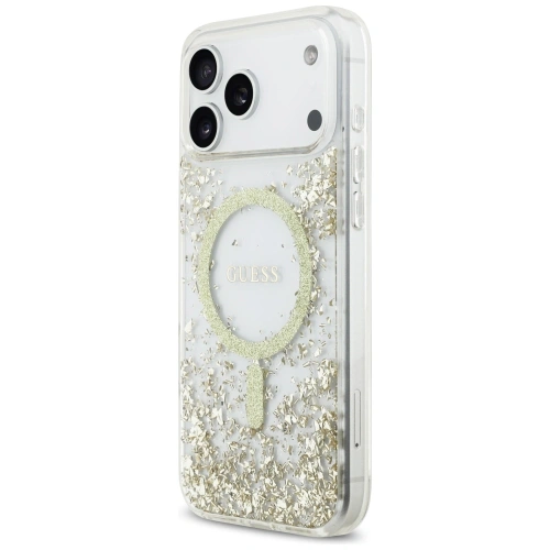Etui Guess Resin Bottom Glitter MagSafe do Apple iPhone 17 Pro Max złoty