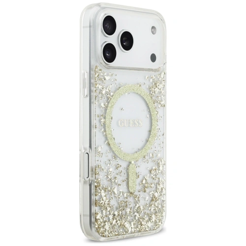 Etui Guess Resin Bottom Glitter MagSafe do Apple iPhone 17 Pro Max złoty