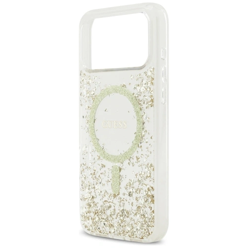 Etui Guess Resin Bottom Glitter MagSafe do Apple iPhone 17 Pro Max złoty