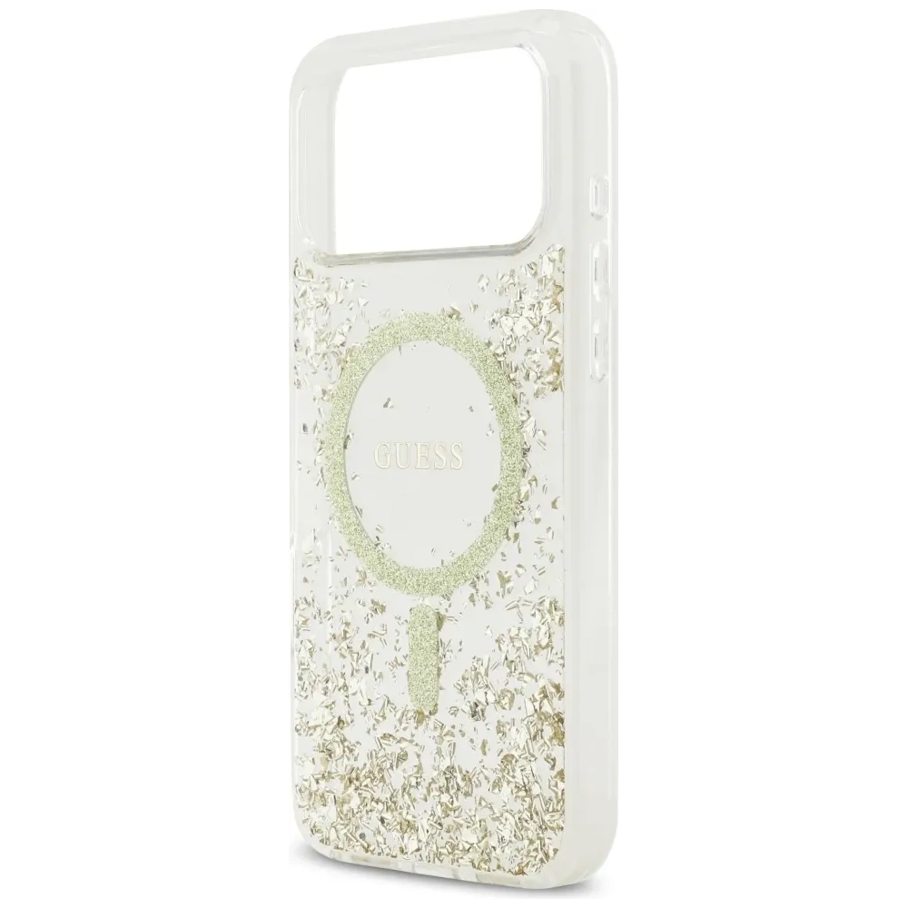 Etui Guess Resin Bottom Glitter MagSafe do Apple iPhone 17 Pro Max złoty
