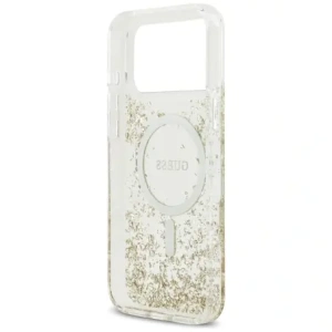 Etui Guess Resin Bottom Glitter MagSafe do Apple iPhone 17 Pro Max złoty