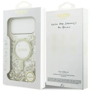Etui Guess Resin Bottom Glitter MagSafe do Apple iPhone 17 Pro Max złoty