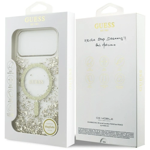 Etui Guess Resin Bottom Glitter MagSafe do Apple iPhone 17 Pro Max złoty