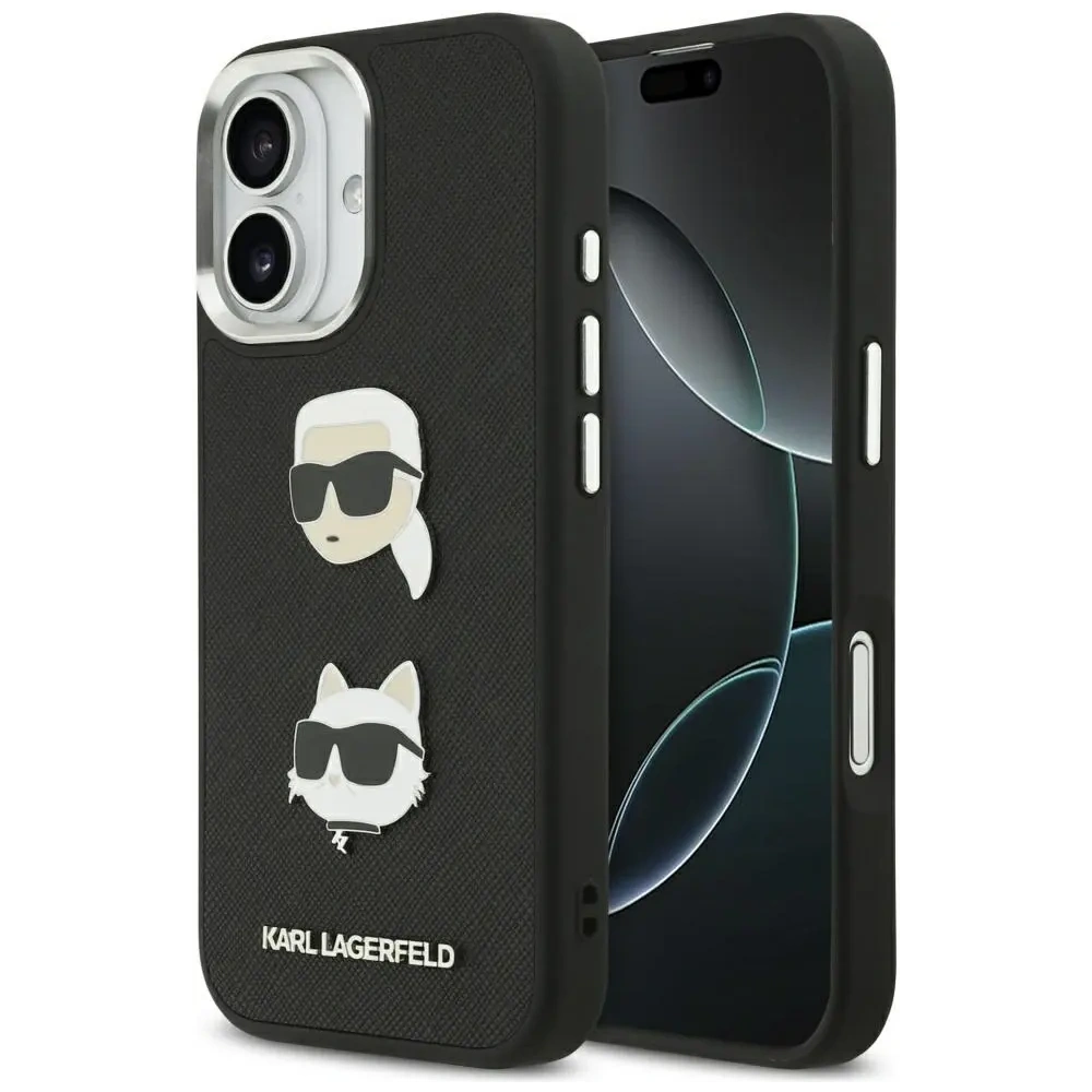 Etui Karl Lagerfeld FW Grained Karl & Choupette Heads Pins & Logo do Apple iPhone 17 czarny