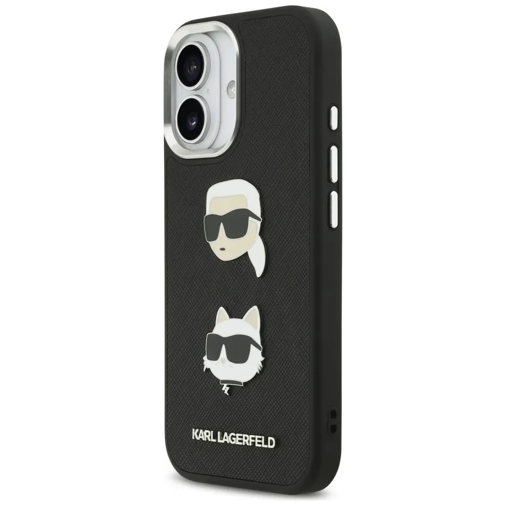 Etui Karl Lagerfeld FW Grained Karl & Choupette Heads Pins & Logo do Apple iPhone 17 czarny