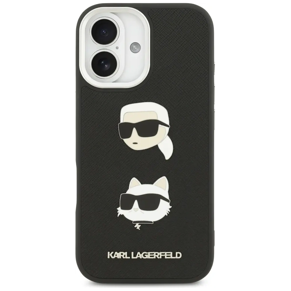 Etui Karl Lagerfeld FW Grained Karl & Choupette Heads Pins & Logo do Apple iPhone 17 czarny