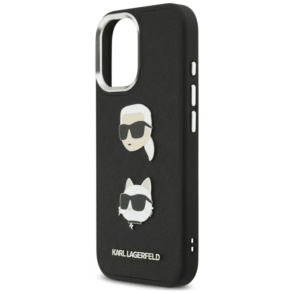 Etui Karl Lagerfeld FW Grained Karl & Choupette Heads Pins & Logo do Apple iPhone 17 czarny