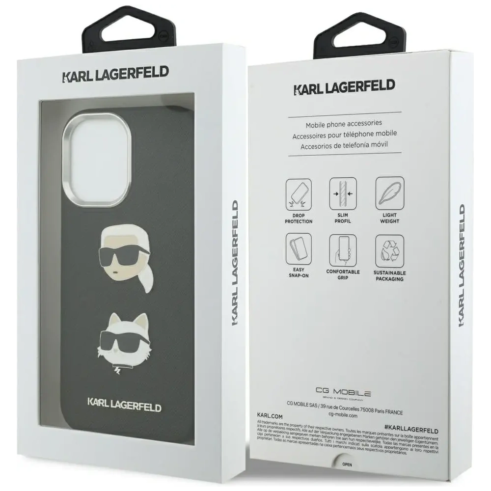 Etui Karl Lagerfeld FW Grained Karl & Choupette Heads Pins & Logo do Apple iPhone 17 czarny