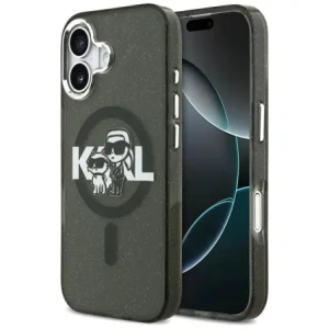 Etui Karl Lagerfeld IML Glitter Karl & Choupette Sketch Logo MagSafe do Apple iPhone 17 czarny