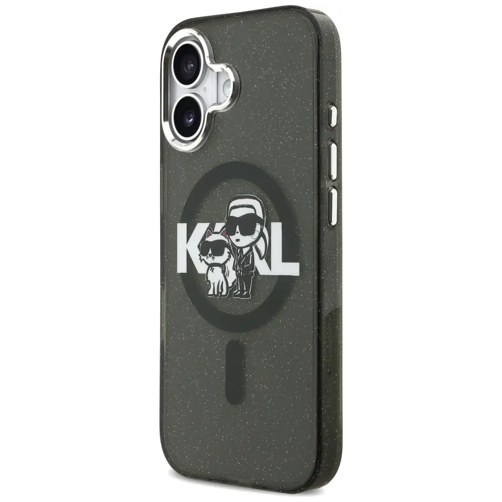 Etui Karl Lagerfeld IML Glitter Karl & Choupette Sketch Logo MagSafe do Apple iPhone 17 czarny