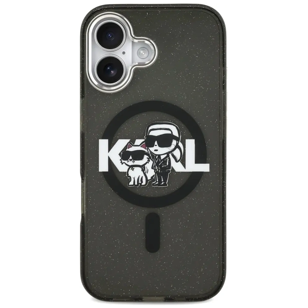 Etui Karl Lagerfeld IML Glitter Karl & Choupette Sketch Logo MagSafe do Apple iPhone 17 czarny