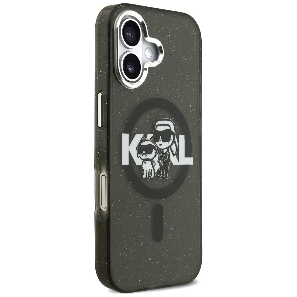 Etui Karl Lagerfeld IML Glitter Karl & Choupette Sketch Logo MagSafe do Apple iPhone 17 czarny