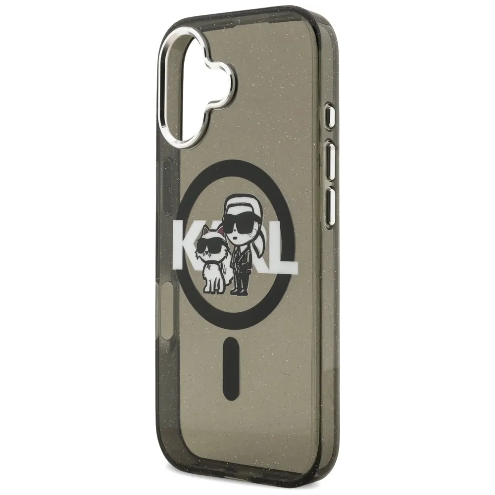 Etui Karl Lagerfeld IML Glitter Karl & Choupette Sketch Logo MagSafe do Apple iPhone 17 czarny