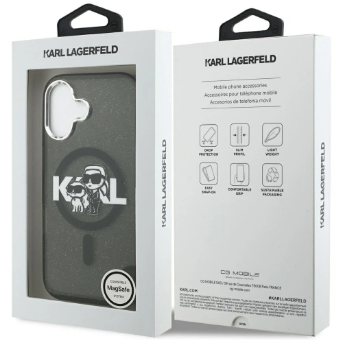 Etui Karl Lagerfeld IML Glitter Karl & Choupette Sketch Logo MagSafe do Apple iPhone 17 czarny