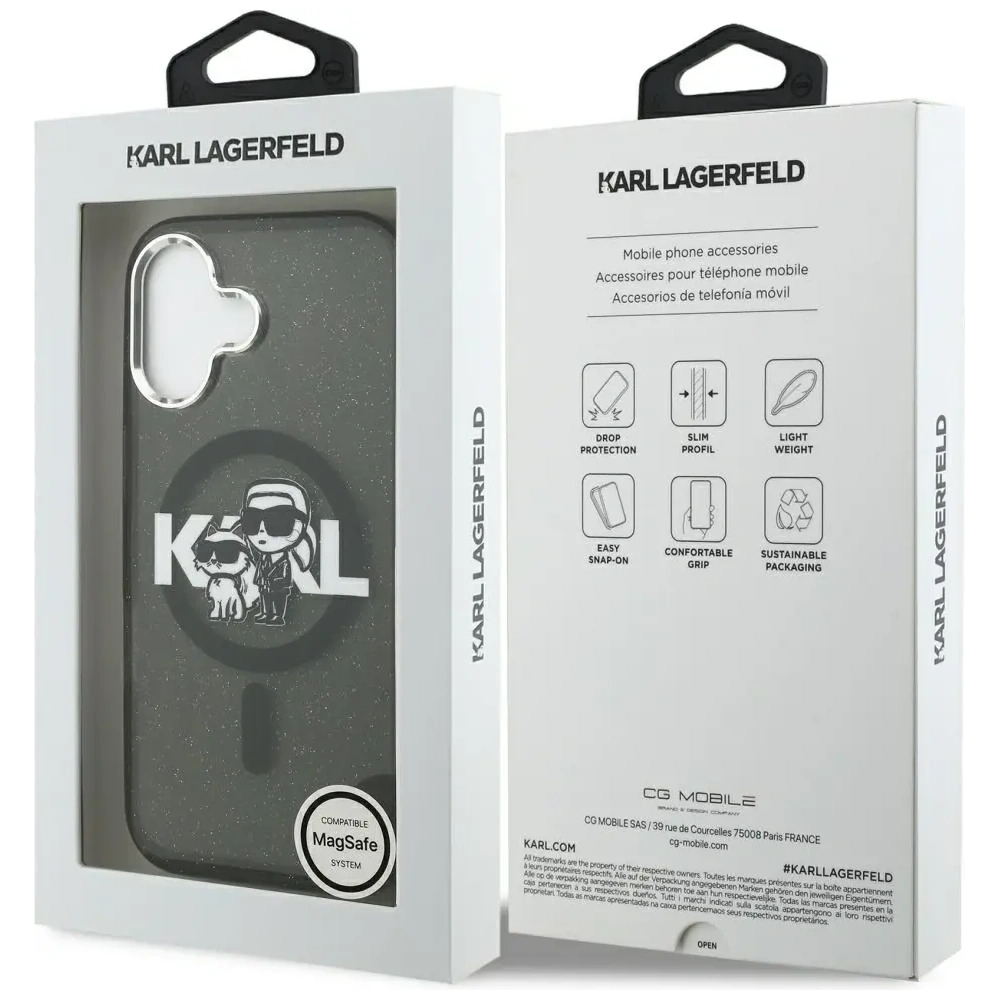 Etui Karl Lagerfeld IML Glitter Karl & Choupette Sketch Logo MagSafe do Apple iPhone 17 czarny