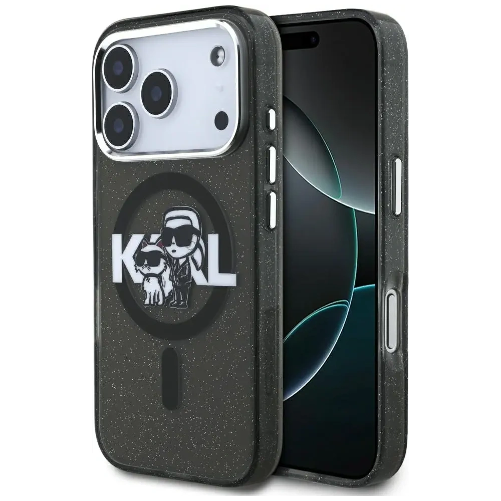 Etui Karl Lagerfeld IML Glitter Karl & Choupette Sketch Logo MagSafe do Apple iPhone 17 Pro czarny