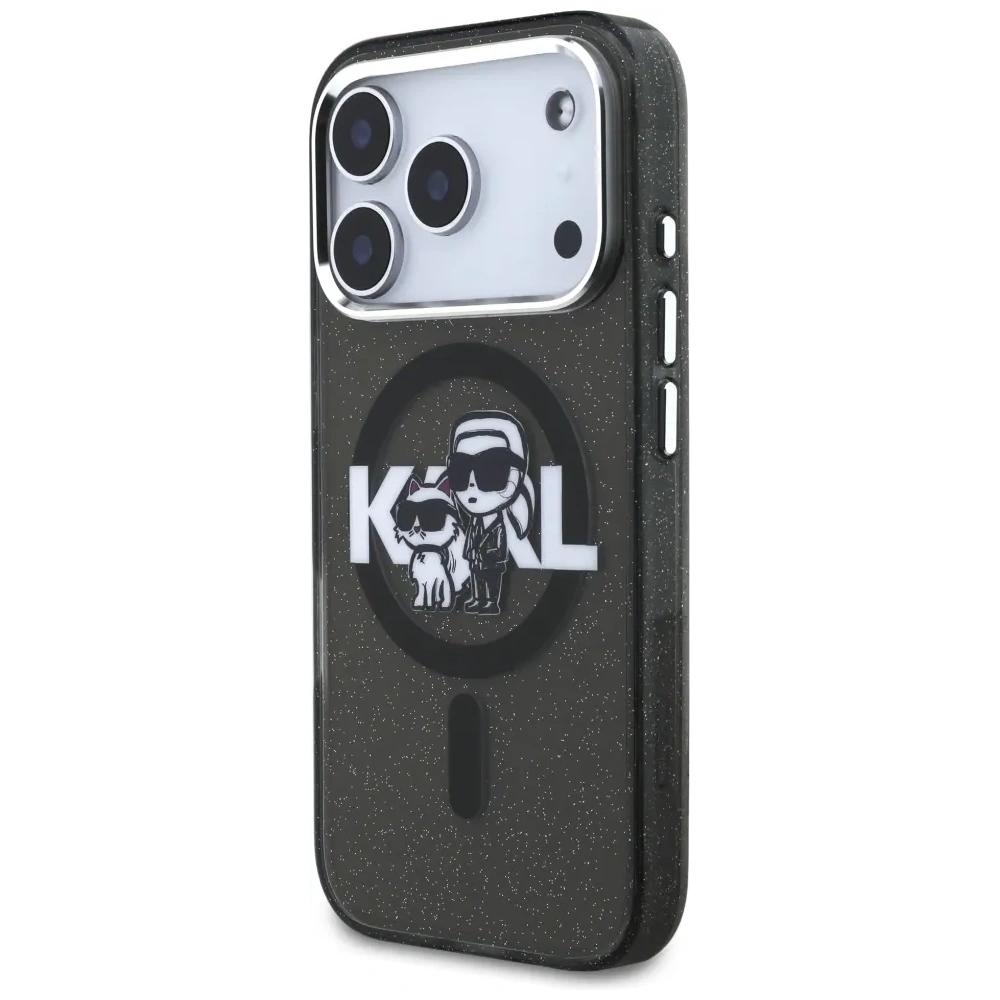 Etui Karl Lagerfeld IML Glitter Karl & Choupette Sketch Logo MagSafe do Apple iPhone 17 Pro czarny