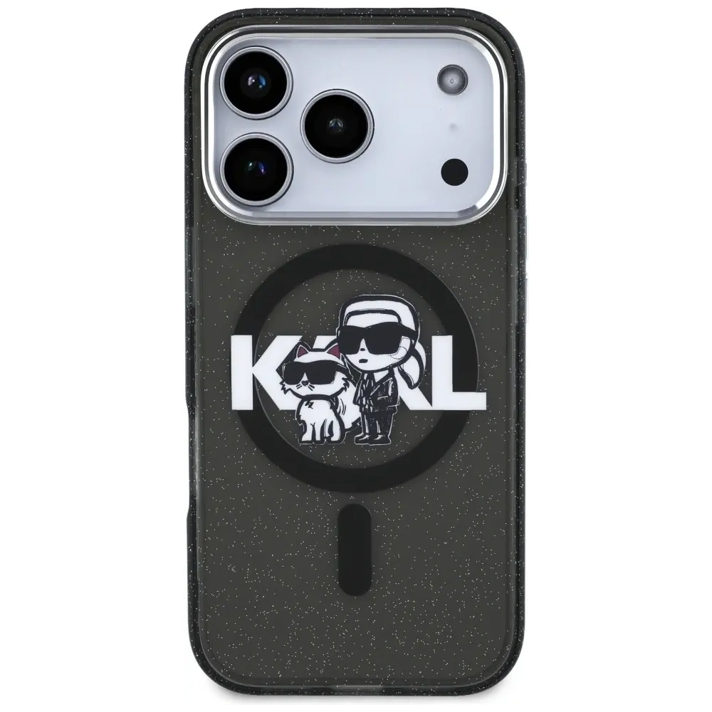 Etui Karl Lagerfeld IML Glitter Karl & Choupette Sketch Logo MagSafe do Apple iPhone 17 Pro czarny