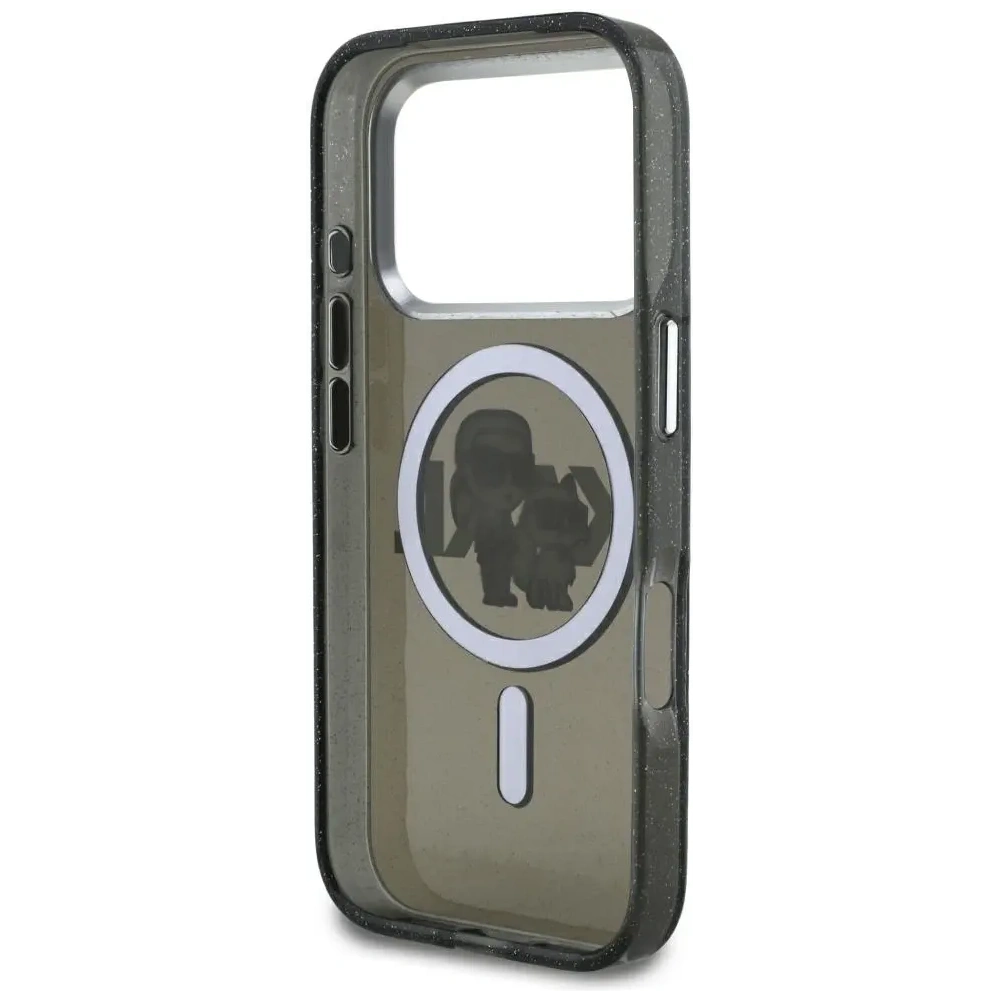 Etui Karl Lagerfeld IML Glitter Karl & Choupette Sketch Logo MagSafe do Apple iPhone 17 Pro czarny