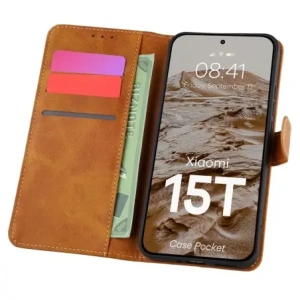 Etui z klapką Bizon Case Pocket do Xiaomi 15T brązowe Etui z klapką Bizon Case Pocket do Xiaomi 15T brązowe