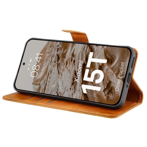 Etui z klapką Bizon Case Pocket do Xiaomi 15T brązowe