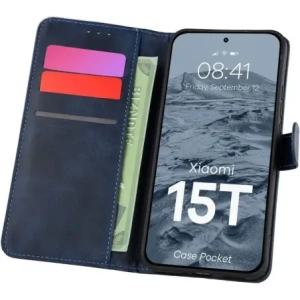 Etui z klapką Bizon Case Pocket do Xiaomi 15T granatowe
