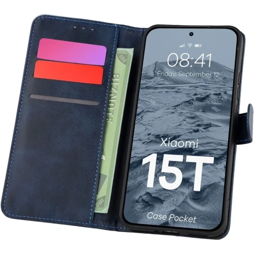 Etui z klapką Bizon Case Pocket do Xiaomi 15T granatowe