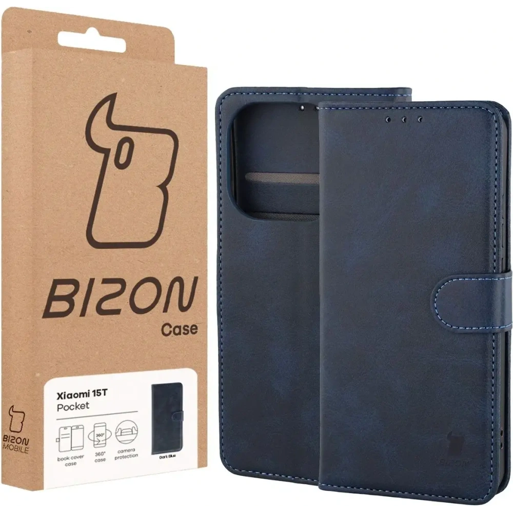 Etui z klapką Bizon Case Pocket do Xiaomi 15T granatowe