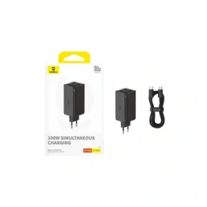 Ładowarka Baseus GaN6 Pro 100W 2xUSB-A, 2xUSB-C + kabel USB-C 100W 1m czarna
