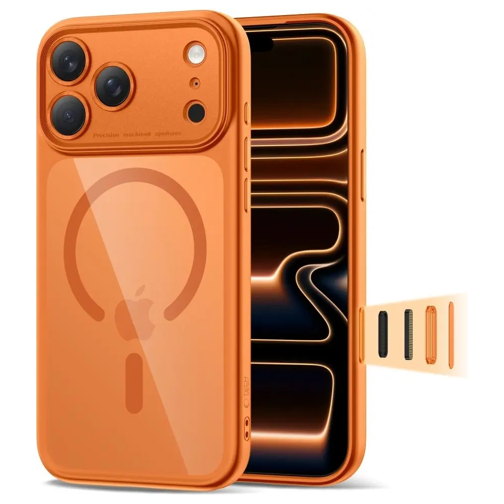 Etui Tech-Protect Magpeak MagSafe CC do Apple iPhone 17 Pro Max Cosmic Orange/clear