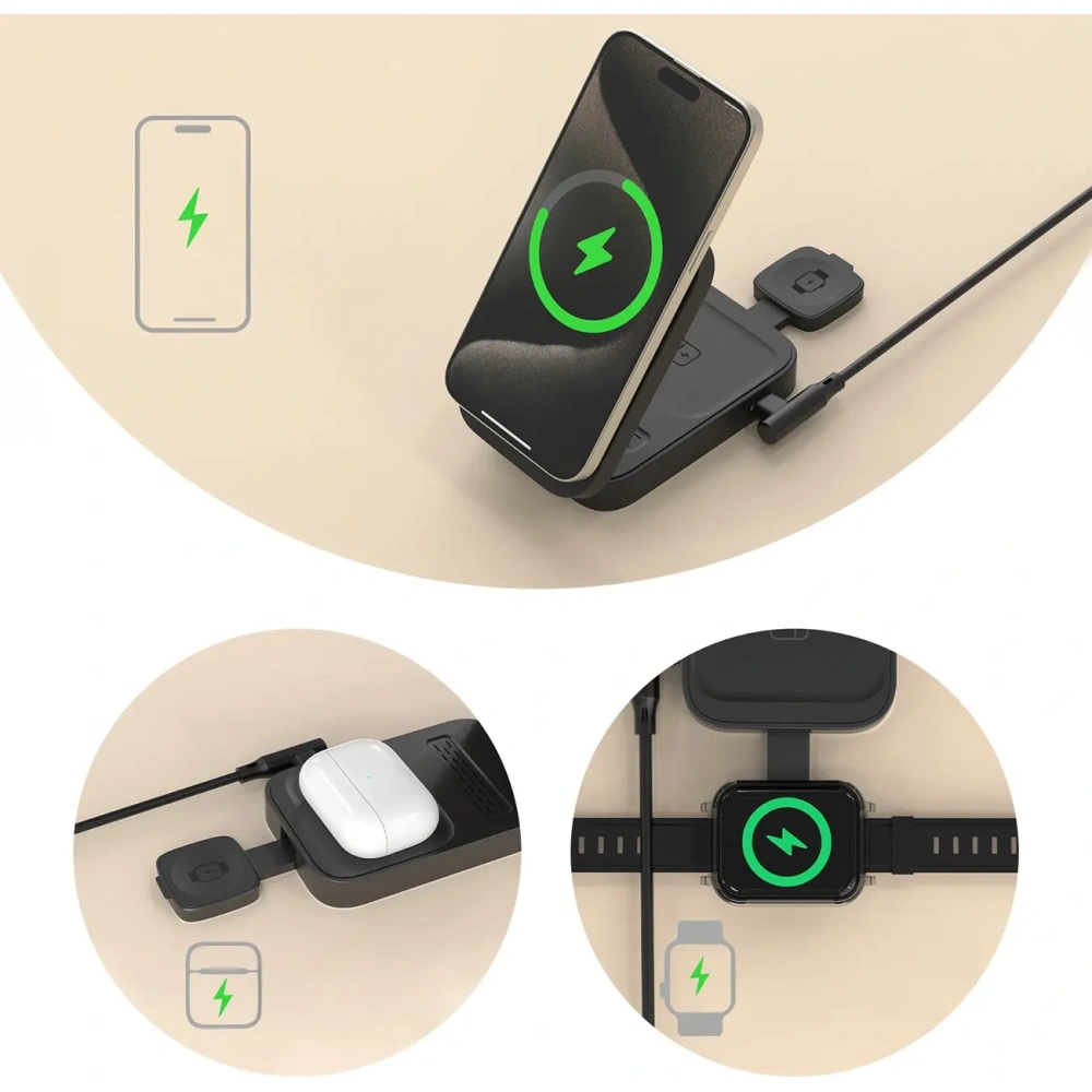 Stacja ładująca 3 w 1 iPhone Apple Watch AirPods Dudao A11 Max indukcyjna kompatybilna z MagSafe Grey