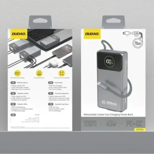 Powerbank Dudao K31 Pro 45W 20000mAh z wbudowanym zwijanym kablem USB-C - szary Powerbank Dudao K31 Pro 45W 20000mAh z wbudowanym zwijanym kablem USB-C - szary