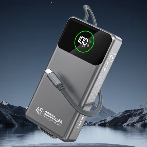 Powerbank Dudao K31 Pro 45W 20000mAh z wbudowanym zwijanym kablem USB-C - szary Powerbank Dudao K31 Pro 45W 20000mAh z wbudowanym zwijanym kablem USB-C - szary