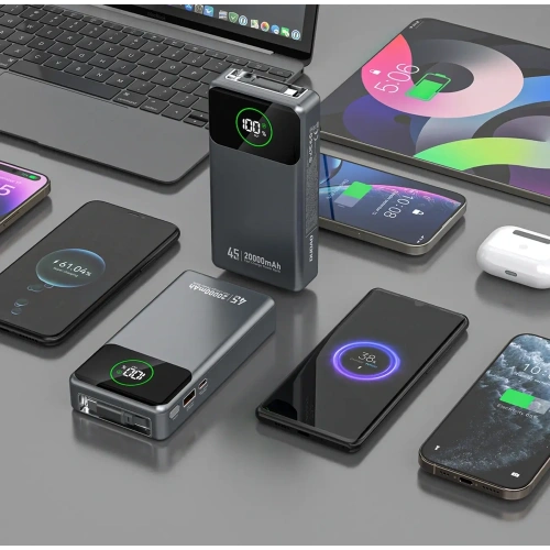 Powerbank Dudao K31 Pro 45W 20000mAh z wbudowanym zwijanym kablem USB-C - szary Powerbank Dudao K31 Pro 45W 20000mAh z wbudowanym zwijanym kablem USB-C - szary