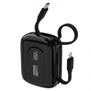 Powerbank Dudao K32 10000 mAh z wbudowanym kablem USB-C / Lightning - czarny Powerbank Dudao K32 10000 mAh z wbudowanym kablem USB-C / Lightning - czarny