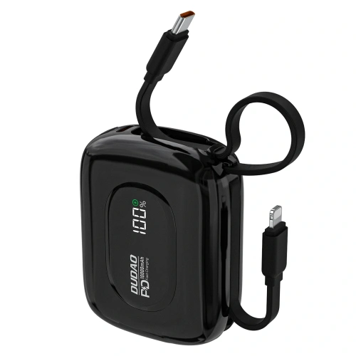 Powerbank Dudao K32 10000 mAh z wbudowanym kablem USB-C / Lightning - czarny Powerbank Dudao K32 10000 mAh z wbudowanym kablem USB-C / Lightning - czarny