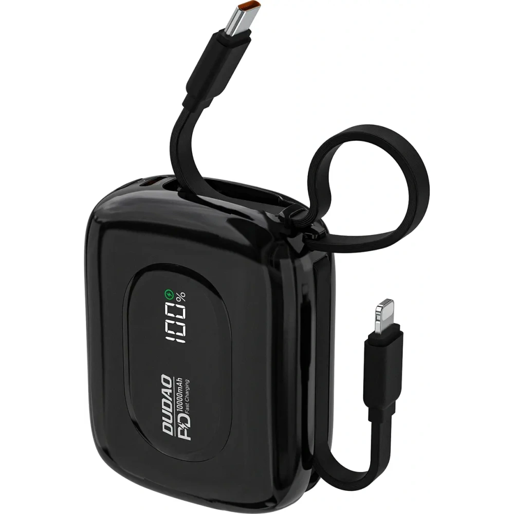 Powerbank Dudao K32 10000 mAh z wbudowanym kablem USB-C / Lightning - czarny