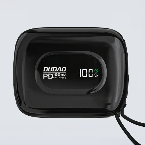 Powerbank Dudao K32 10000 mAh z wbudowanym kablem USB-C / Lightning - czarny Powerbank Dudao K32 10000 mAh z wbudowanym kablem USB-C / Lightning - czarny